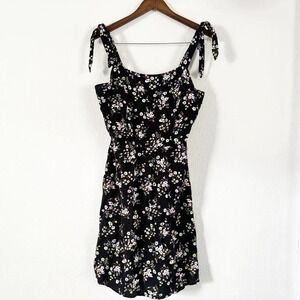 Smocked Tie Shoulder Dainty Ditsy Floral Midi Dress Large Cottagecore Picnic